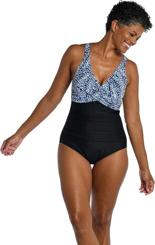 Maxine of Hollywood Women's Standard V-Neck Drape Front Mio One Piece Swimsuit, Multi//Glowing Lotus in Kuwait