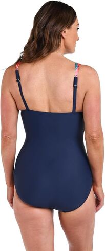 Maxine of Hollywood Women's Standard V-Neck Drape Front Mio One Piece Swimsuit, Multi//Glowing Lotus in Kuwait