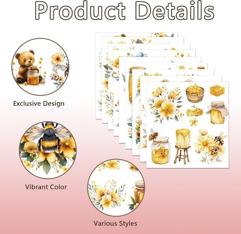 Pligreat 9 Sheets فرك على التحويلات للحرف اليدوية ، فرك النحل العسل على ملصقات النقل دب شارات أثاث الزهور لخشب الخشب خزانة الزجاج الخزف ديكور ديكور المنزل ، 5.9 "× 5.9" in Kuwait
