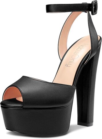 NobleOnly Womens High Block Platform Heel Peep Toe Ankle Strap Sandals Buckle Prom Dress Shoes 5.9 Inches Heels in Kuwait