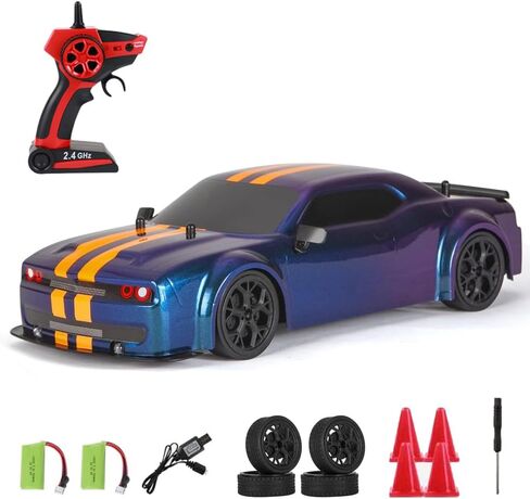 سيارة RC Drift Car ، 1:14 4WD 30km/H سيارة سباق RC عالية السرعة ، 2.4 جيجا هرتز التحكم عن بعد ، مصابيح LED ، بطاريتين ، إطارات العرق والانجراف للأطفال والكبار (الأزرق) in Kuwait