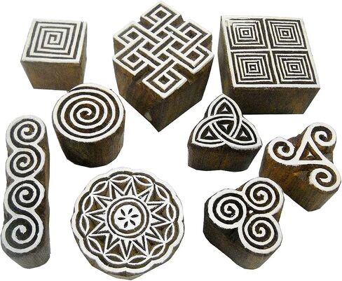 Wholesale Lot of 10 Classic Designs Wooden Block Stamps/ Tattoo/ Indian Textile Printing Blocks in Kuwait