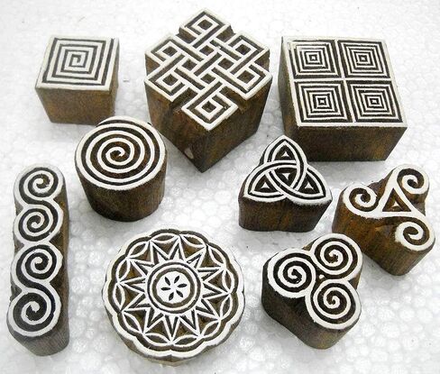 Wholesale Lot of 10 Classic Designs Wooden Block Stamps/ Tattoo/ Indian Textile Printing Blocks in Kuwait