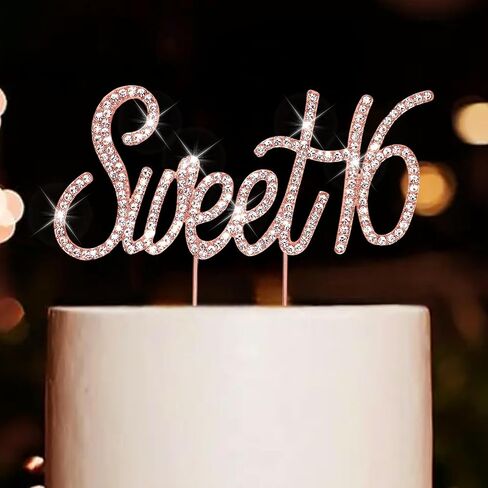 CIEHER Sweet 16 Cake Topper Metal Rhinestones 16th Birthday Cake Toppers Happy 16th Decorations Rose Gold Sweet 16 Decorations in Saudi Arabia