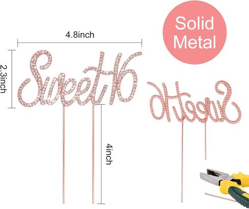 CIEHER Sweet 16 Cake Topper Metal Rhinestones 16th Birthday Cake Toppers Happy 16th Decorations Rose Gold Sweet 16 Decorations in Saudi Arabia