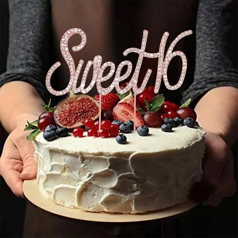 CIEHER Sweet 16 Cake Topper Metal Rhinestones 16th Birthday Cake Toppers Happy 16th Decorations Rose Gold Sweet 16 Decorations in Saudi Arabia