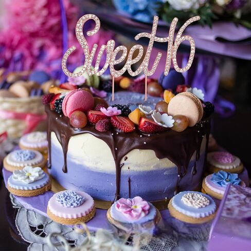 CIEHER Sweet 16 Cake Topper Metal Rhinestones 16th Birthday Cake Toppers Happy 16th Decorations Rose Gold Sweet 16 Decorations in Saudi Arabia