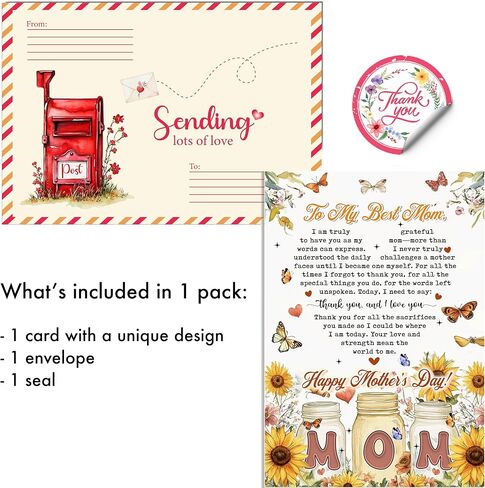 Mother's Day Card from Daughter, 5x7 Inches Greeting Cards, Includes Seal and Envelope, Sentimental Thank You Card for Mom, Unique Mothers Day Appreciation Cards in Kuwait