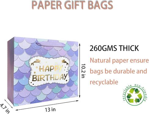 AMROSE 13'' Large Birthday Gift Bag for Girls, Recyclable Paper Gift Bag with Tissue Paper for Girls Birthday Party, Kids' Parties, Baby Shower, Mermaid in Saudi Arabia