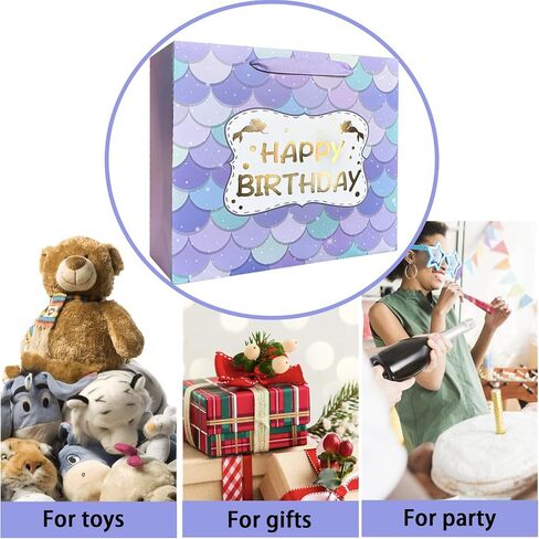 AMROSE 13'' Large Birthday Gift Bag for Girls, Recyclable Paper Gift Bag with Tissue Paper for Girls Birthday Party, Kids' Parties, Baby Shower, Mermaid in Saudi Arabia