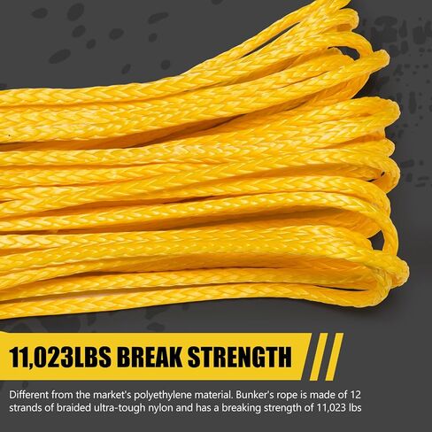 Bunker INDUST طقم حبل ونش صناعي مقاس 1/4 بوصة × 50 بوصة، خط ونش 11023 رطل مع كم واقي + خطاف ونش مزورة + حزام، استبدال كابل ونش نايلون لـ 3500-6000 رطل ونش على الطرق الوعرة ATV UTV in Kuwait