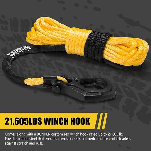 Bunker INDUST طقم حبل ونش صناعي مقاس 1/4 بوصة × 50 بوصة، خط ونش 11023 رطل مع كم واقي + خطاف ونش مزورة + حزام، استبدال كابل ونش نايلون لـ 3500-6000 رطل ونش على الطرق الوعرة ATV UTV in Kuwait