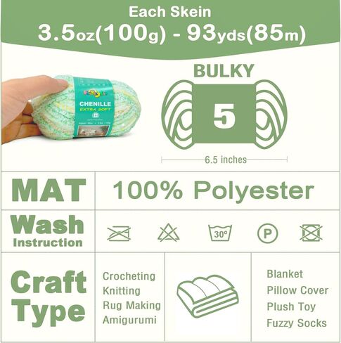 Super Soft Velvet Chenille Yarn for Crocheting and Knitting-Easy to Crochet-Bulky, 3.5oz/93yds of Each Skein-Chunky Plush Yarn for Hand Craft Blanket Ammigurumi DIY (Pastel Rainbow, 3 Pack) in Kuwait