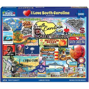 White Mountain I Love Carolina Puzzle 1000 قطعة ألغاز بانوراما أمريكية للبالغين والعائلات