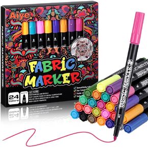 24 Fabric Markers Pens Set, Textile Marker Washable, Non Toxic Fabric Paint Pens, Permanent Marker for Clothes, Fine Point Textile Marker Pen, Craft Paint Pens Art Markers