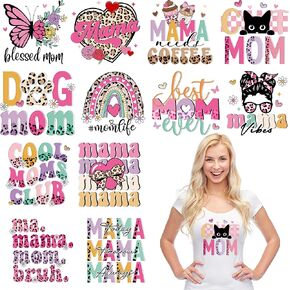 Mom Iron on Transfers for T-Shirts, 12 Pcs Appreciate mom DTF Transfers Ready to Press, Mama Iron on Patch Decals, Leopard Heat Vinyl for Bag Clothing DIY Craft