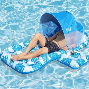 تطفو حمام سباحة قابلة للنفخ مع UPF أكثر من مظلة Sunshade ، تطفو على البركة الكبير الكبير للبالغين مع مسند الرأس ، حامل الكأس