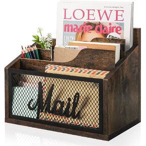 3-Slot Mail Organizer Countertop & Wall Mounted, Wooden Office Organizer for Bills and Letters, Easy Assemble Large Mail Holder and Classroom Mailbox