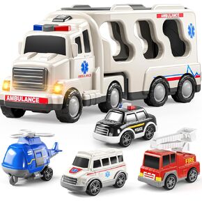 TEMI Construction Truck Boy Toys for 3-5 Year Old Toddlers - Toys for 3 4 5 6 7 Years Old Engineering Transport Vehicle Carrier Truck, Kids Excavator Crane Gifts Toys for Boys and Girls Aged 4-6