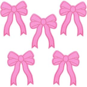 5 PCS Pink Bow Glitter Iron on Patches Sweatshirt Side Bow Purgered Patch Patch لطيف خياطة على النسيج ملحقات زخرفية Diy لامعة لأحذية القبع