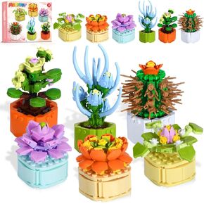 MOONTOY Flowers Succulents Botanical Collection Building Toys Set, Plants Office Home Decor Bonsai Kit Building Project for Adults Kids, 521pcs Birthday Party Favors Easter Gift Easter Basket Stuffers