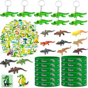 86 PCS Crocodile Party Favors تشمل معصم السيليكون ، وأدوات المفاتيح ، ولعب التمساح وملصقات الفينيل للأطفال إمدادات الحفلات الزواحف