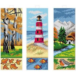 Wizardi Counted Cross Stitch kit with Plastic Canvas Bookmarks "Landscapes" Set of 3 Designs 7691 Orchidea