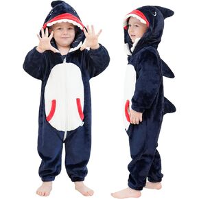 LOLANTA Unisex Baby Animal Costume Toddler Boys Girls Hooded Onesie Jumpsuit Halloween Shark Costume (Shark, 12-18 Months)