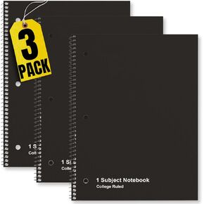 1 intheoffice sporal Notebook 8.5 × 11 ، 1- تحكم الكلية في دفتر الملاحظات المتجه نحو الأسلاك ، 70 ورقة ، أسود ، (3/حزمة)
