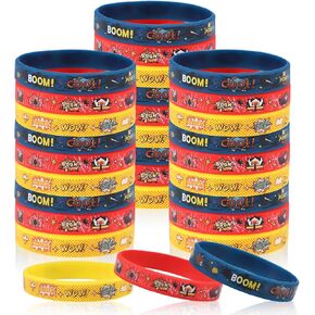 30 Pcs Hero Bracelets, Silicone Hero Party Favors Cartoon Wristbands for Boys Cute Colorful Hero Theme Bracelets for Kids Hero Theme Birthday Party Supplies Decorations Gifts