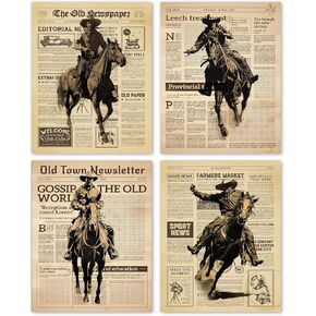 Hxlac Vintage Western Wall Art Prints Set of 4 UNFRAMED - Western Wall Decor, Western Pictures Wall Decor, Western Home Living Room Decor, Vintage Western Decor (8x10 Inches)