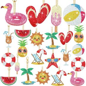 Karenhi 24 PCS Summer Diamond Painting keychain kits 5d diy chicking diamond art rolements flamingo summer summer beach macond