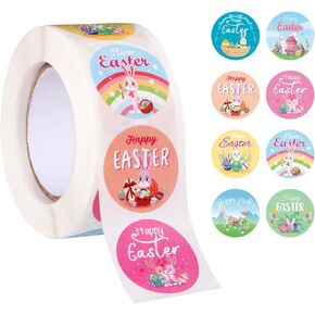 500pcs Easter Stickers, Bunny Stickers Roll 8 Designs Self-Adhesive Easter Rabbit/Egg Stickers Decorative Easter Labels Decals Tags for Kids Scrapbooking Gift Envelopes Craft Party Supplies