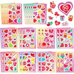 ملصقات عيد الحب للأطفال - ملصقات القلب 50 ورقة عيد الحب ، حرف عيد الحب ، 615pcs هدايا عيد الحب لعيد الأطفال ، ملصقات زجاجة ماء عيد الحب تلصق الحب للأطفال