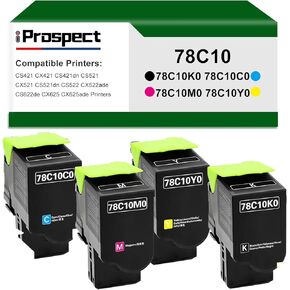 78C10 Toner Cartridge, 4 Pack Compatible for 78C10K0 78C10C0 78C10M0 78C10Y0 Toner Replacement for Lexmark CS421dn CX421adn CS521dn CX522ade CS622de CX622ade CX625ade Printer,