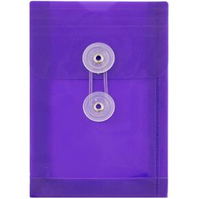 JAM PAPER Plastic Envelopes with Button & String Tie Closure - 4 1/4 x 6 1/4 - Purple - 12/Pack