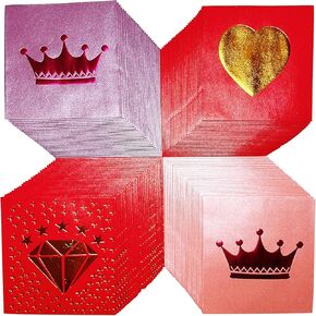 TOCHO 100 Pcs mini cute envelopes,portable Chinese red envelope, for raffle party decoration wall, Flower greeting card,gold stamping designs 25 pcs each,3.4 x 3.6 Inch