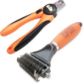 حزمة مجموعة Gopets Groting مع مشط depatting 2 و deshedding Rake + مسمار الكلب للكلاب والقطط يشمل ملف الأظافر والزخرفة