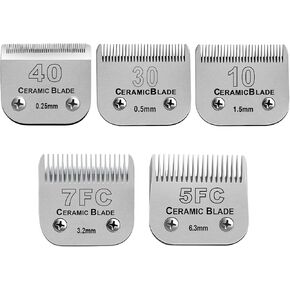 Size 10/30/40/5FC/7FC Detachable Pet Clipper Blades Set,Compatible with Most Andis,Oster A5,Wahl KM Series Clipper,Made of Ceramic Blade & Stainless Steel Blade