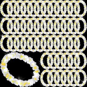 Sherr 48 Pcs LED Hawaiian Leis Light Up Flower Leis Necklace Flower with LED Lights Luau Leis Flowers Necklaces for Masquerade Beach Wedding Tropical Themed Party Supplies(Red)