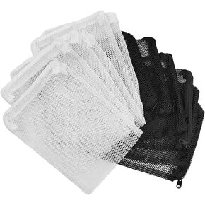 12 Pcs Aquarium Filter Media Bags, 5.9 x 7.87 Inch Tank Filter Bags Mesh Reusable Bags with Zipper, for Activated Carbon Resins Filter, Biospheres, Ceramic Rings, Black&White (Nylon)