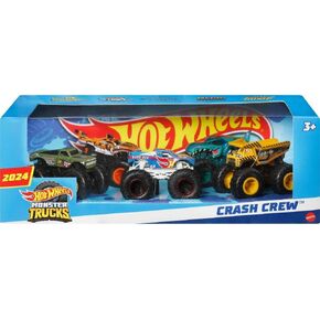 Hot Wheels Monster Trucks Crew ، مركبات ذات 5 عبوات مع Tiger Shark و Mega Wrex و Race Ace و Gotta Dump و V8 Bomber