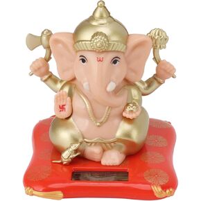 Ganesha Statue, Solar Powered Ganesha Ornament Bobble Dancing Toy Hindu Elephant God Statue, Indian Ganesh Buddha Figurine Sculpture for Home Car Dashboard