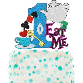 Alice in Wonderland Birthday Cake Topper - Black Blue Witch Glitter ، 5.9 × 5.3 بوصة ، عدد واحد