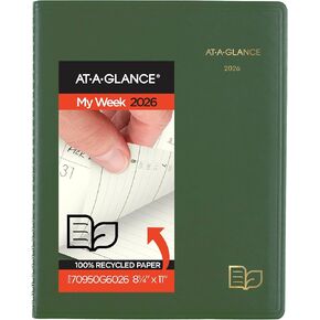 AT-A-GLANCE 2026 Appointment Book Planner, Weekly & Monthly, 8.25" x 11", Large, Quarter-Hourly, Recycled, Green (70950G6026)