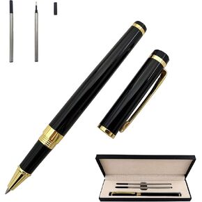 Metal Ballpoint Pen Business Penball Pen Pen مع اثنين من عبوات قلم عالمية سوداء 0.5 مم ، وقلم هدية للزملاء والأسرة ، والهدايا المعبأة (أسود)