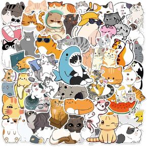 50 Pcs Cute Cat Stickers for Kids Girls Teen Adults, Kawaii Stickers Cat Decor Cat Party Favors for Water Bottle, Laptop, Luggage,Scrapbook,Party Decoration Aesthetic Vinyl Stickers