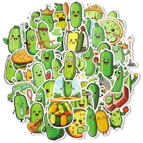 51pcs Funny Pickle Stickers, Cartoon Pickle Themed Decal Waterproof Water Bottles Cucumber Stickers for Kids Adult Laptop Skateboard Party Favor Gift Decoration Supplies