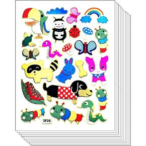 Stickers Glitter Pack 10 Sheets Cute Bunny Rabbit Cartoon Decal for Kids Children Reward Gift Stickers Decorative Vinyl Decals for Crafts Scrapbook Party Favors (08)