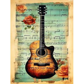 IPISSOI Diamond Painting Kits for Adults, Vintage Guitar Art Diamond Art Paintings Kits for Beginners, 5D Round Full Drill Diamond Painting Kits, for Room Decor Gifts 12x16in/30x40cm